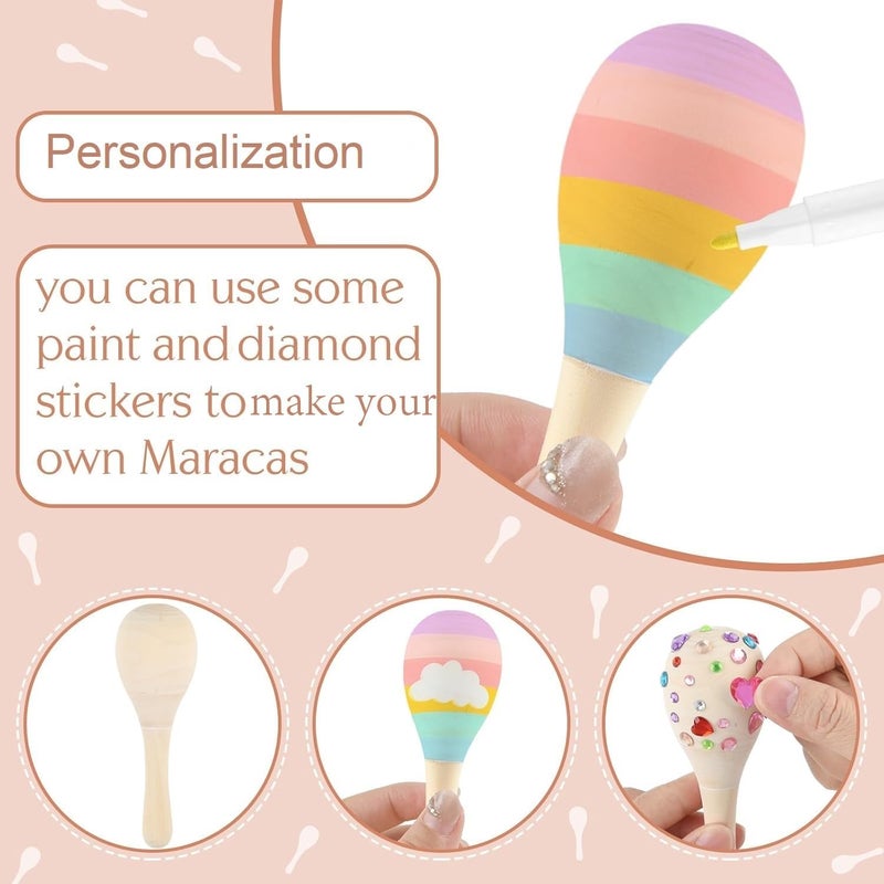 PLULON 25 Pcs Mini Wooden Maracas Unfinished Maracas for Fiesta Party Decorations with 27 Pcs Colorful Painting Tools, Maracas Musical for Mexican Party Favors Cinco De Mayo Party Supplies - Image 3